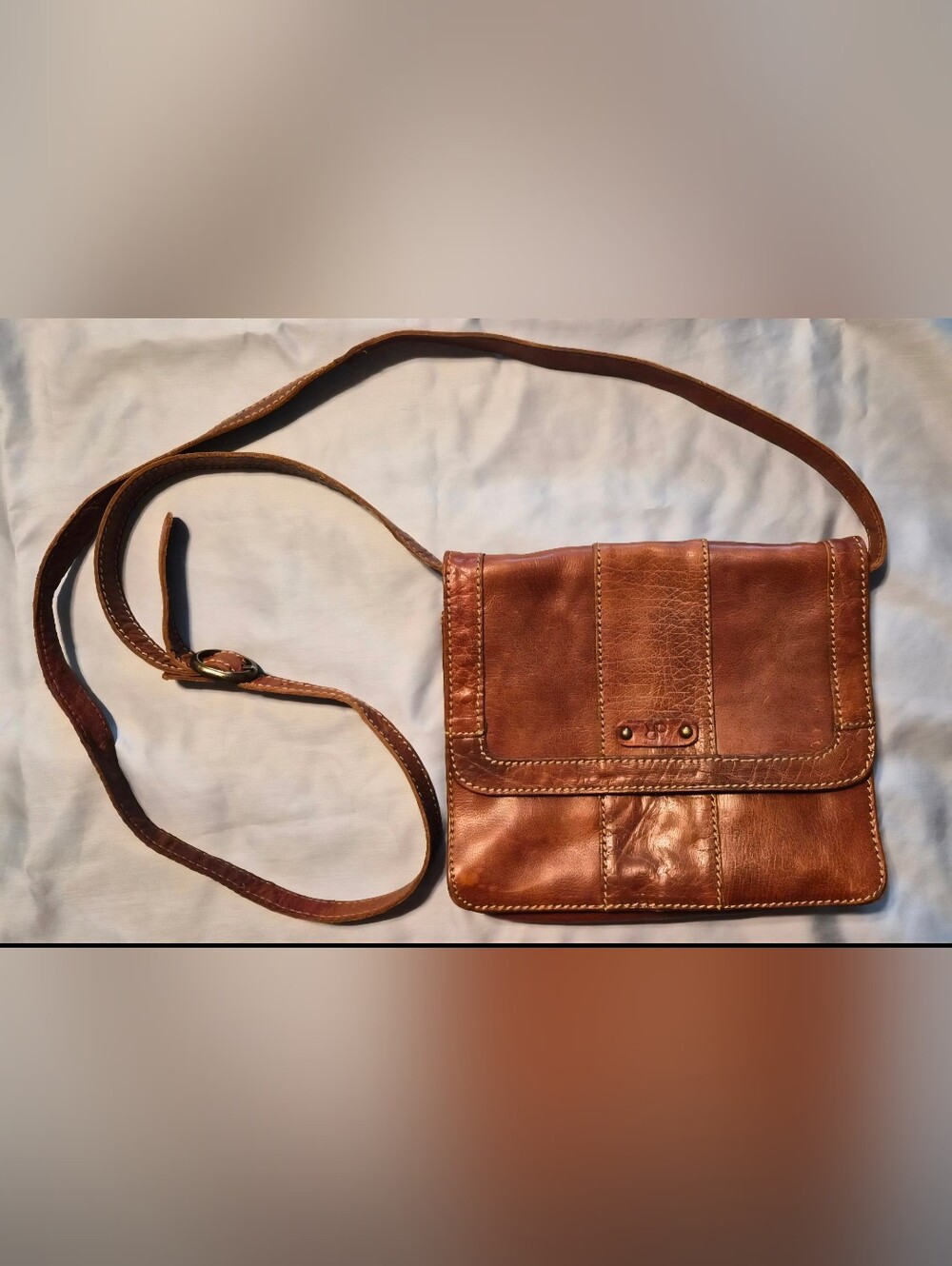 dR Amsterdam Vintage Brown Leather Crossbody Bag Purse Flap Over Rare Misprint